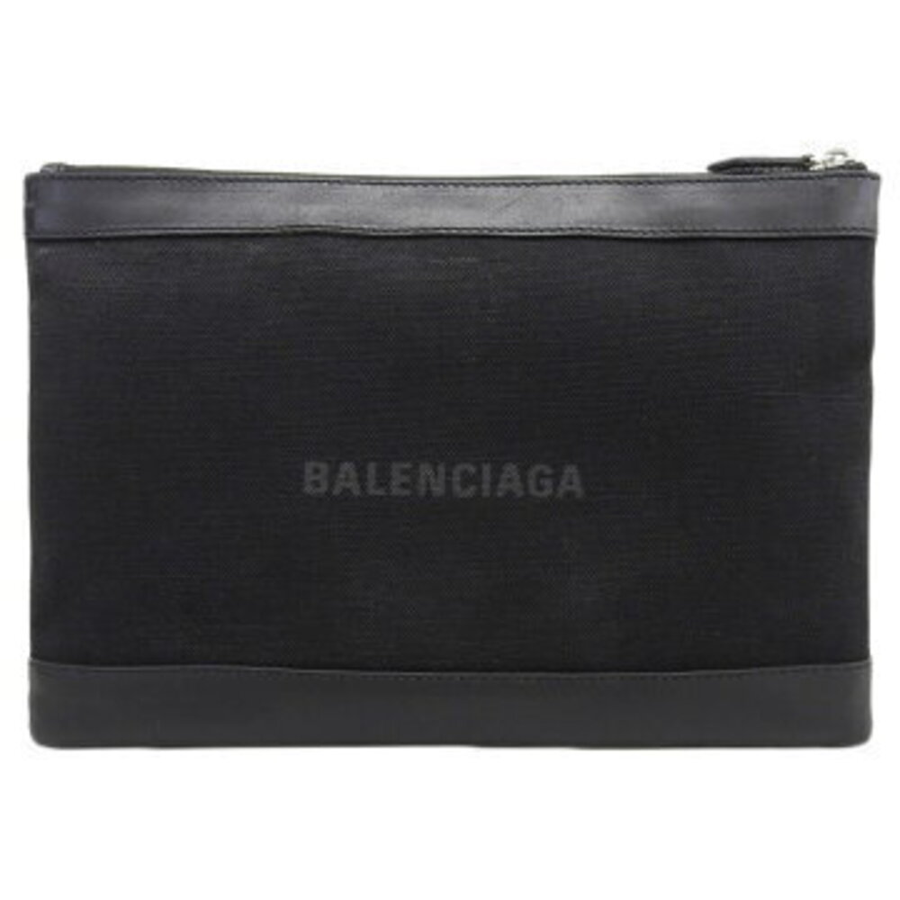 Balenciaga Navy Blue Clip Clutch Bag Shoulder Canvas Leather Black